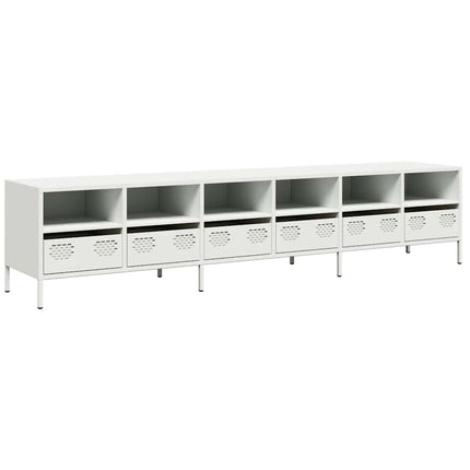 tv-bord 202x39x43,5 cm koldvalset stål hvid