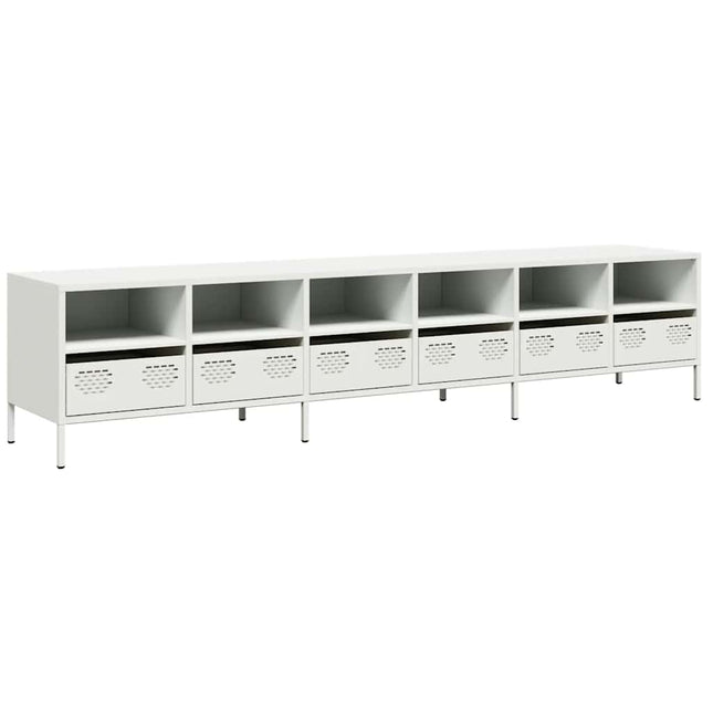 tv-bord 202x39x43,5 cm koldvalset stål hvid