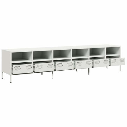 tv-bord 202x39x43,5 cm koldvalset stål hvid