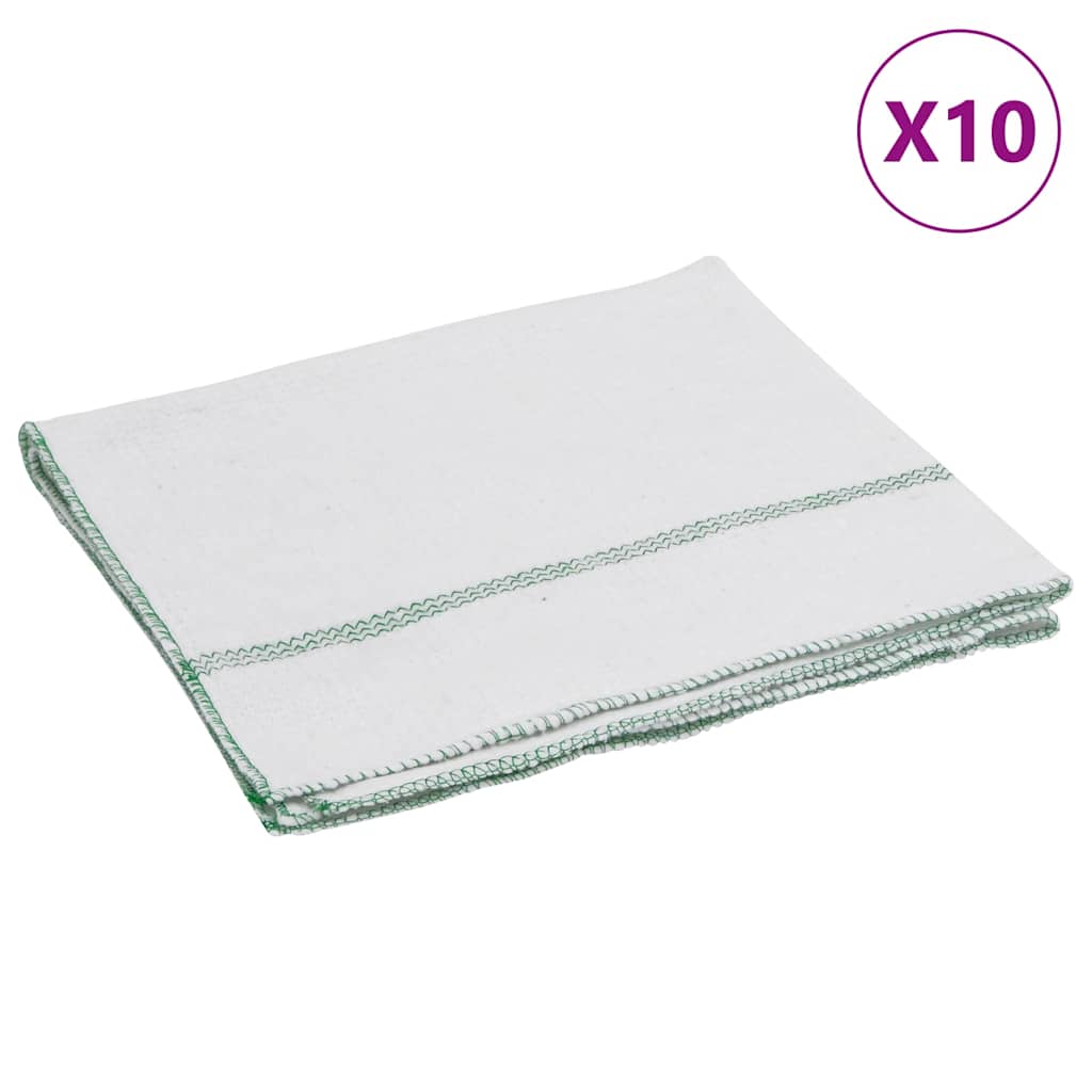 rengøringsklude 10 stk. 50x60 cm hvid med grønne striber