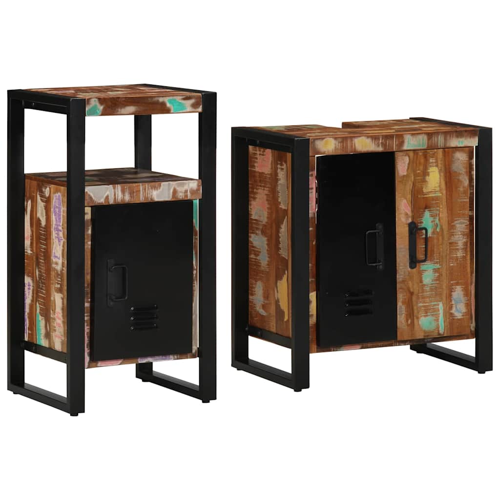 Badeværelsesmøbel sæt med dør 2 pcs Brun Massivt genanvendt træ