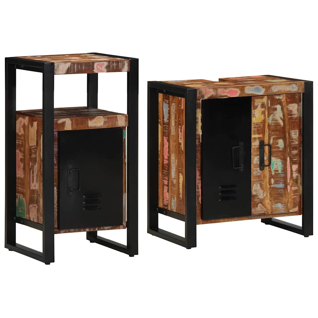 Badeværelsesmøbel sæt med dør 2 pcs Brun Massivt genanvendt træ