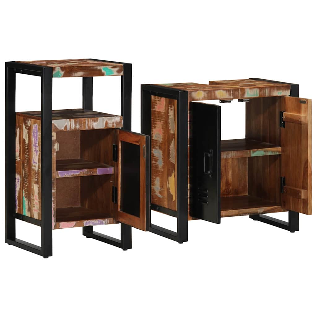 Badeværelsesmøbel sæt med dør 2 pcs Brun Massivt genanvendt træ