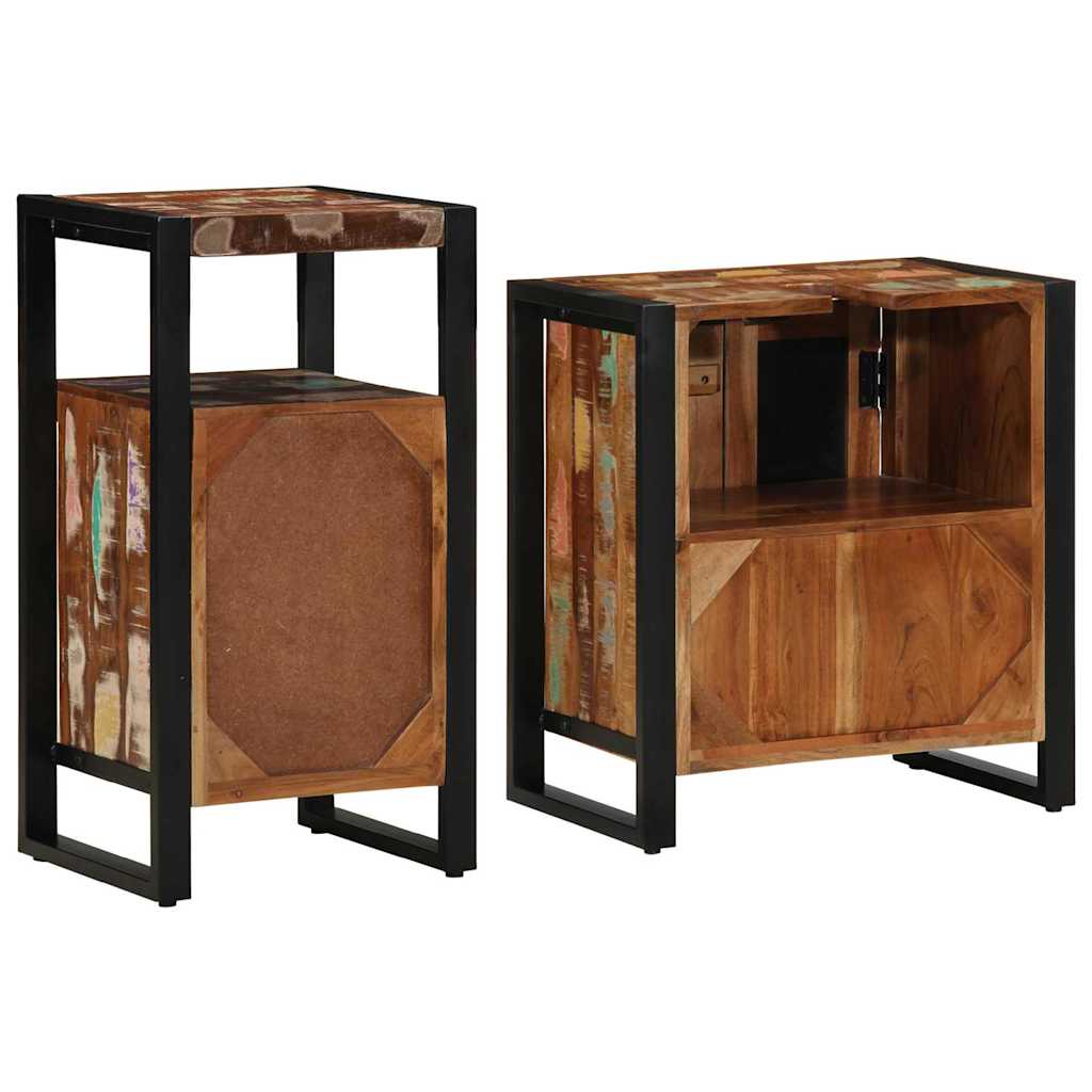 Badeværelsesmøbel sæt med dør 2 pcs Brun Massivt genanvendt træ