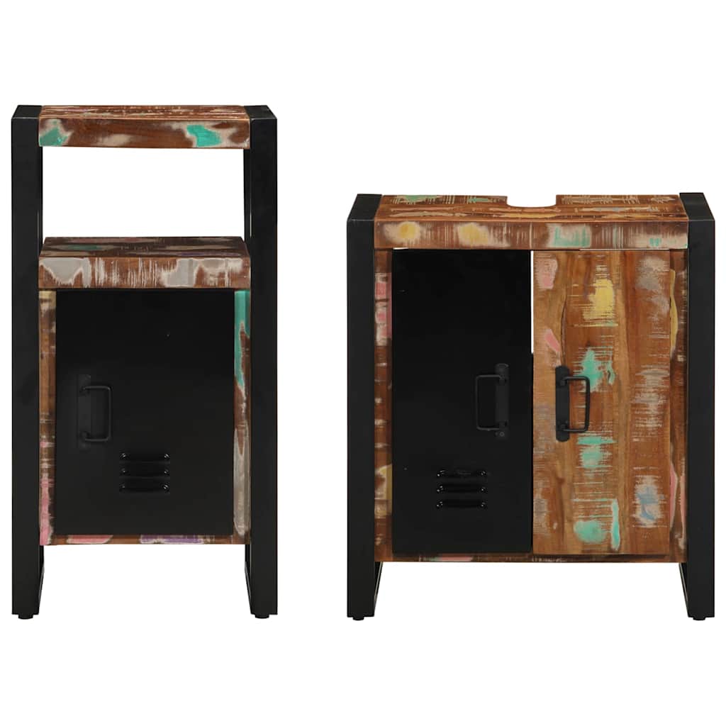 Badeværelsesmøbel sæt med dør 2 pcs Brun Massivt genanvendt træ