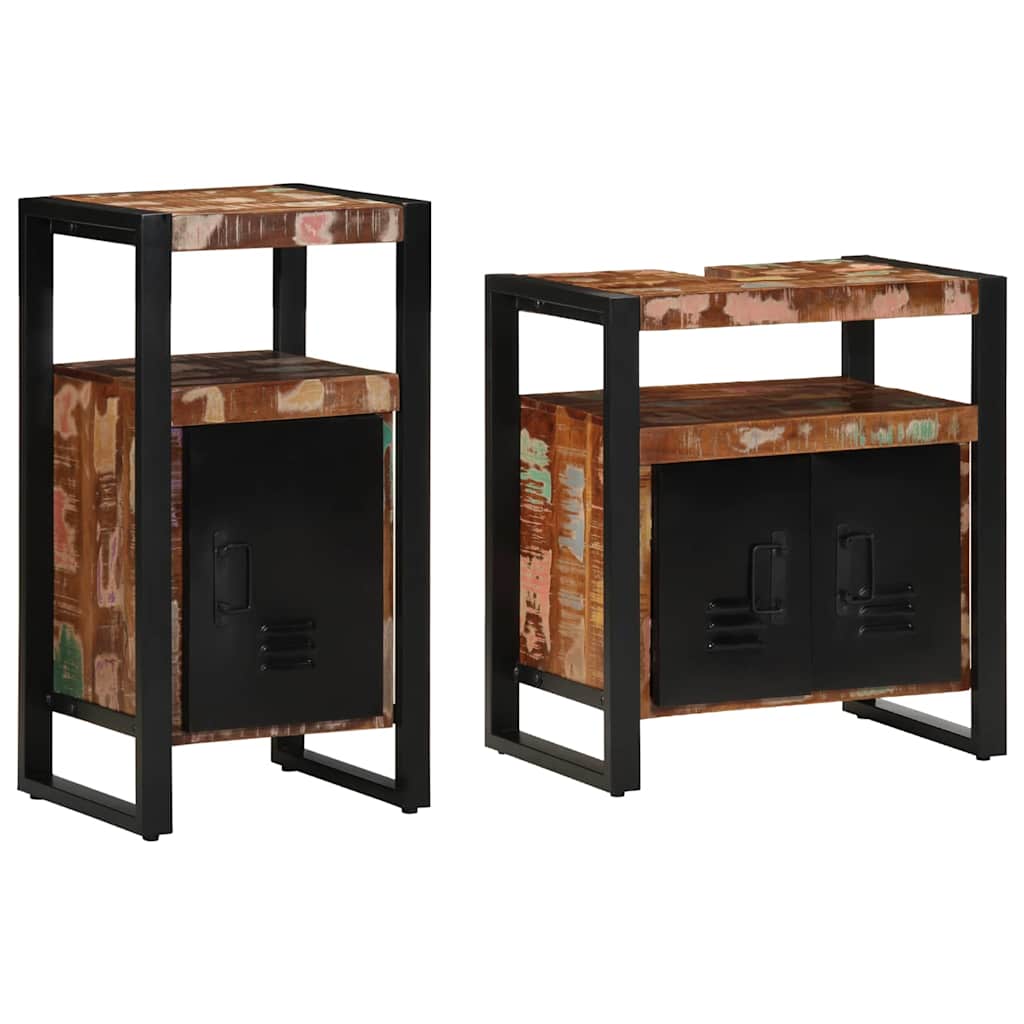 Badeværelsesmøbel sæt med dør 2 pcs Brun Massivt genanvendt træ