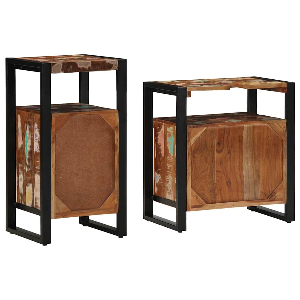 Badeværelsesmøbel sæt med dør 2 pcs Brun Massivt genanvendt træ