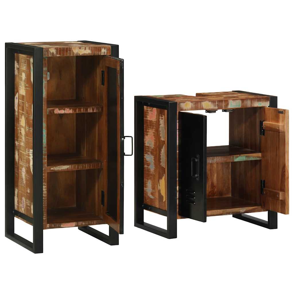 Badeværelsesmøbel sæt med hylde 2 pcs Massivt genanvendt træ