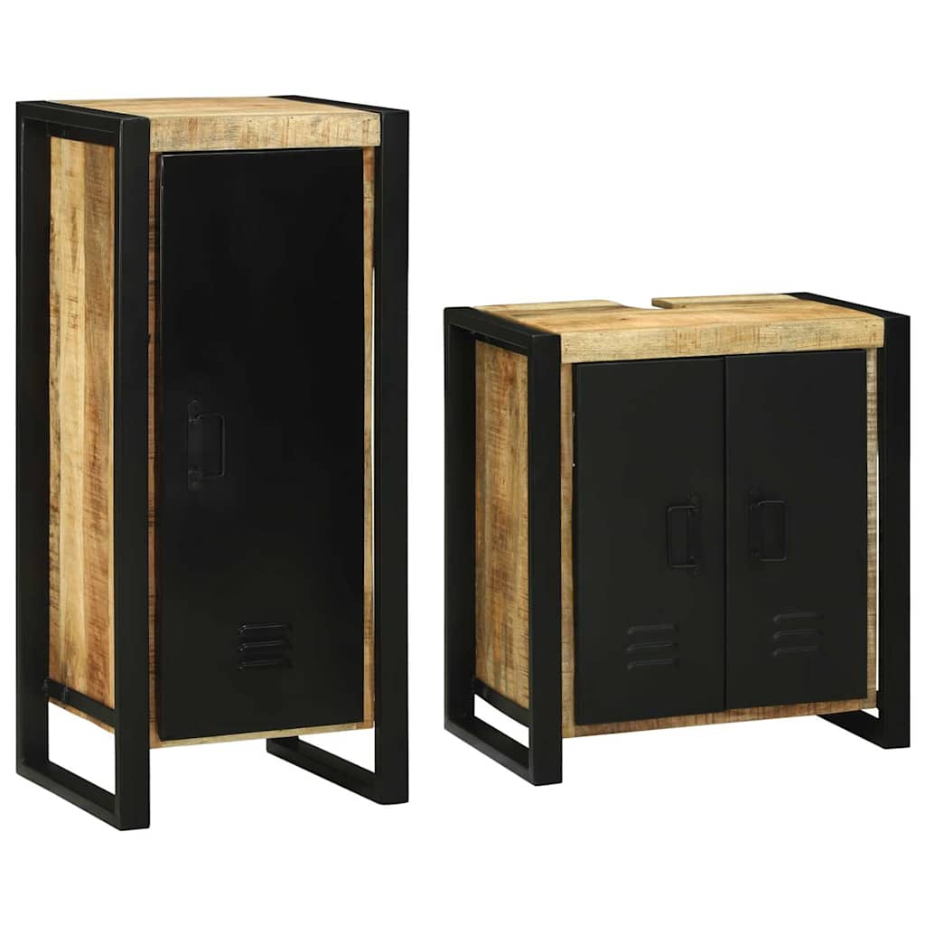 Badeværelsesmøbel sæt med dør 2 pcs Brun Massivt mangotræ