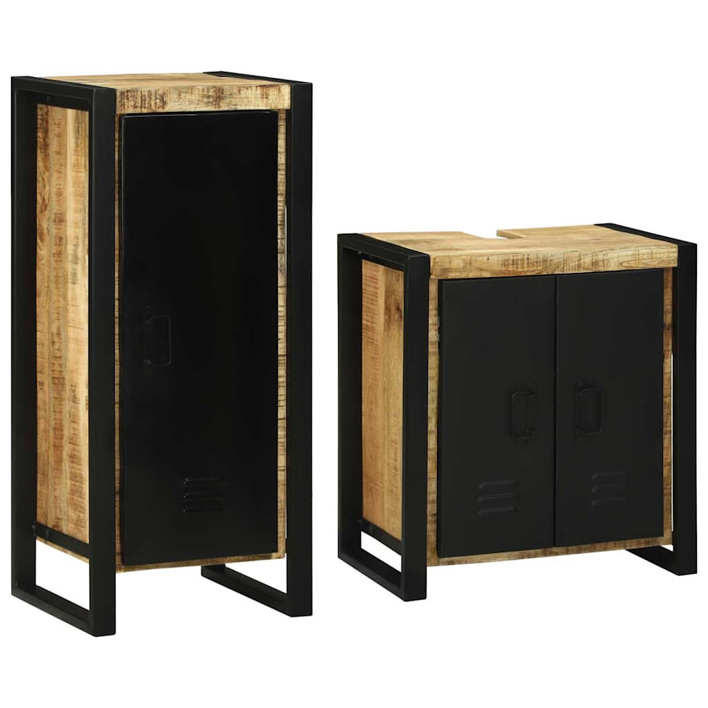 Badeværelsesmøbel sæt med dør 2 pcs Brun Massivt mangotræ