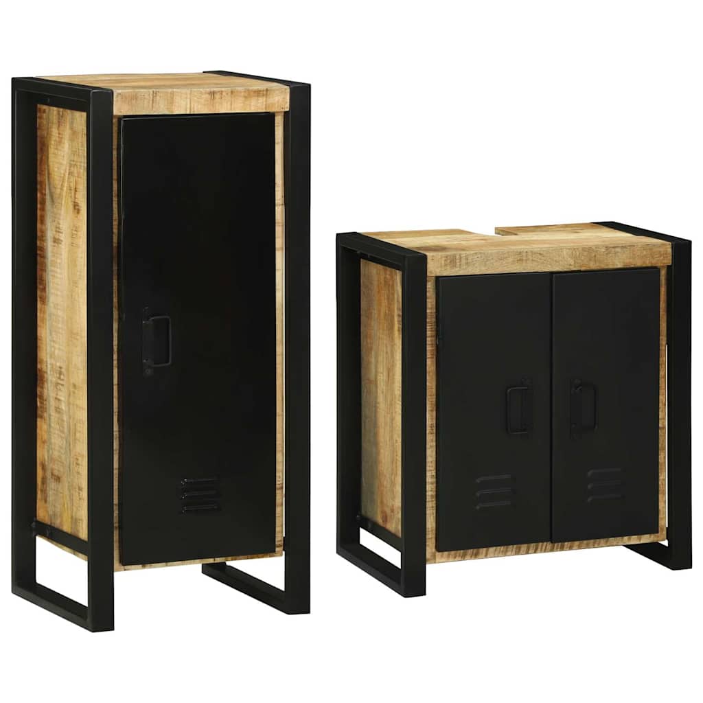 Badeværelsesmøbel sæt med dør 2 pcs Brun Massivt mangotræ