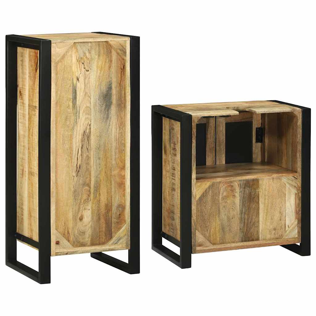 Badeværelsesmøbel sæt med dør 2 pcs Brun Massivt mangotræ