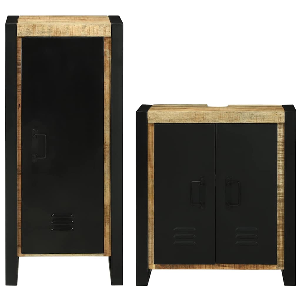 Badeværelsesmøbel sæt med dør 2 pcs Brun Massivt mangotræ