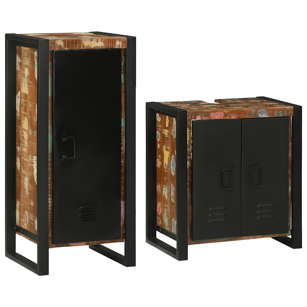 Badeværelsesmøbel sæt 2 pcs Flerfarvet Solid genvundet træ