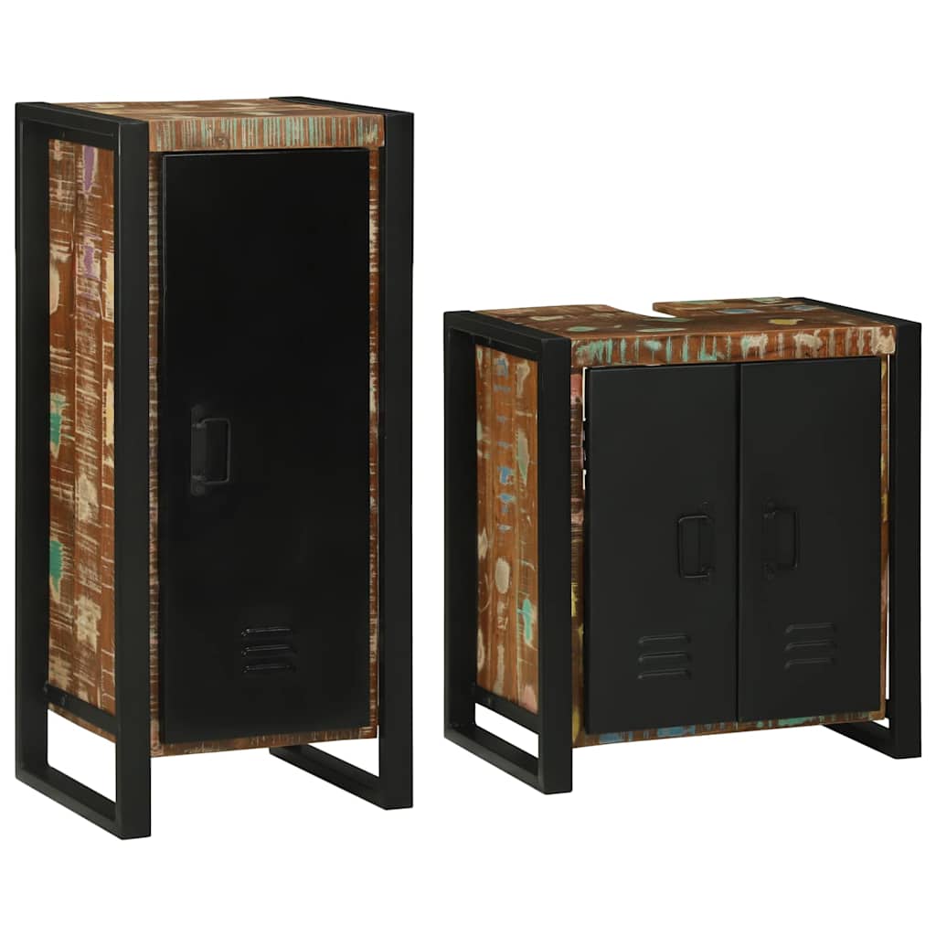 Badeværelsesmøbel sæt 2 pcs Flerfarvet Solid genvundet træ