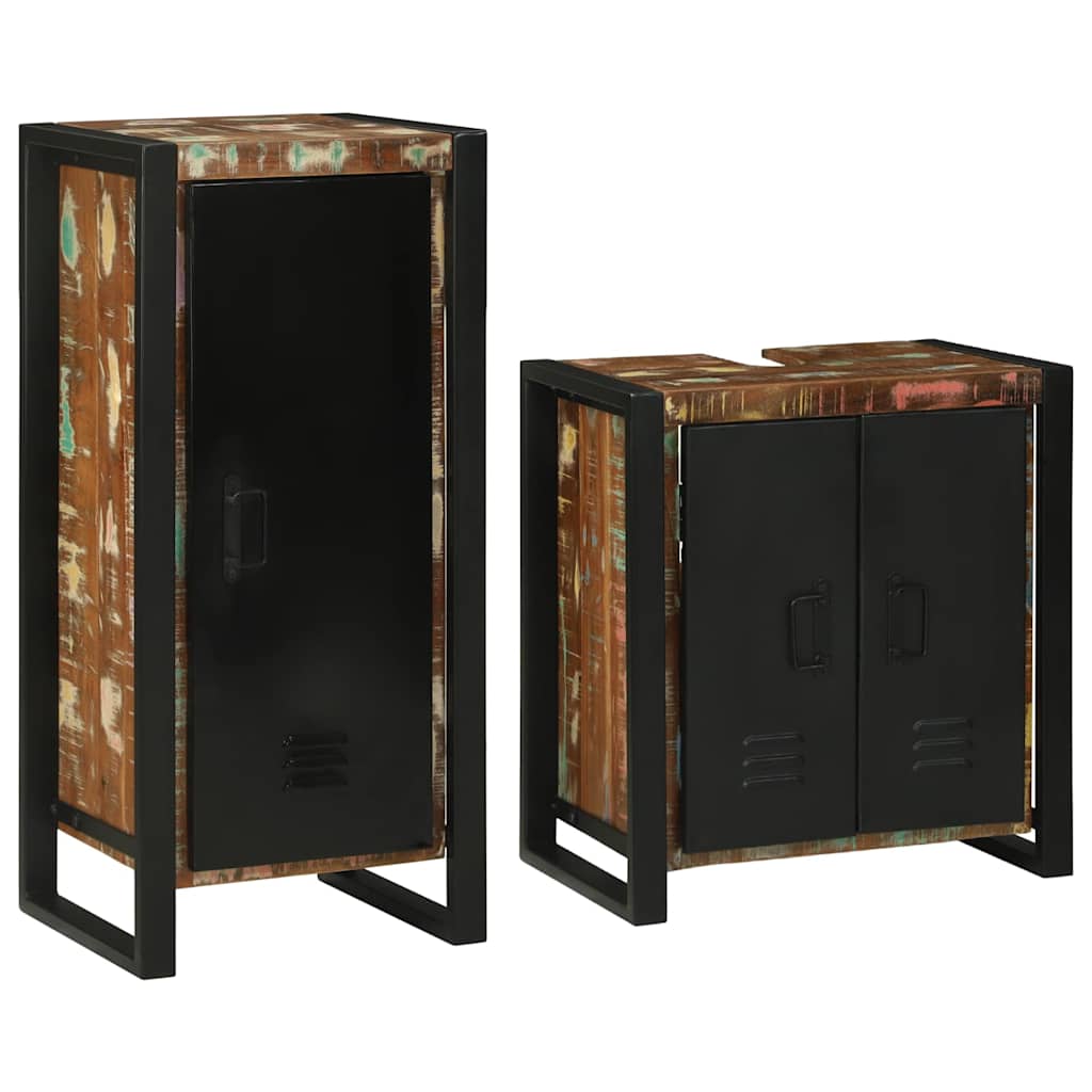 Badeværelsesmøbel sæt 2 pcs Flerfarvet Solid genvundet træ