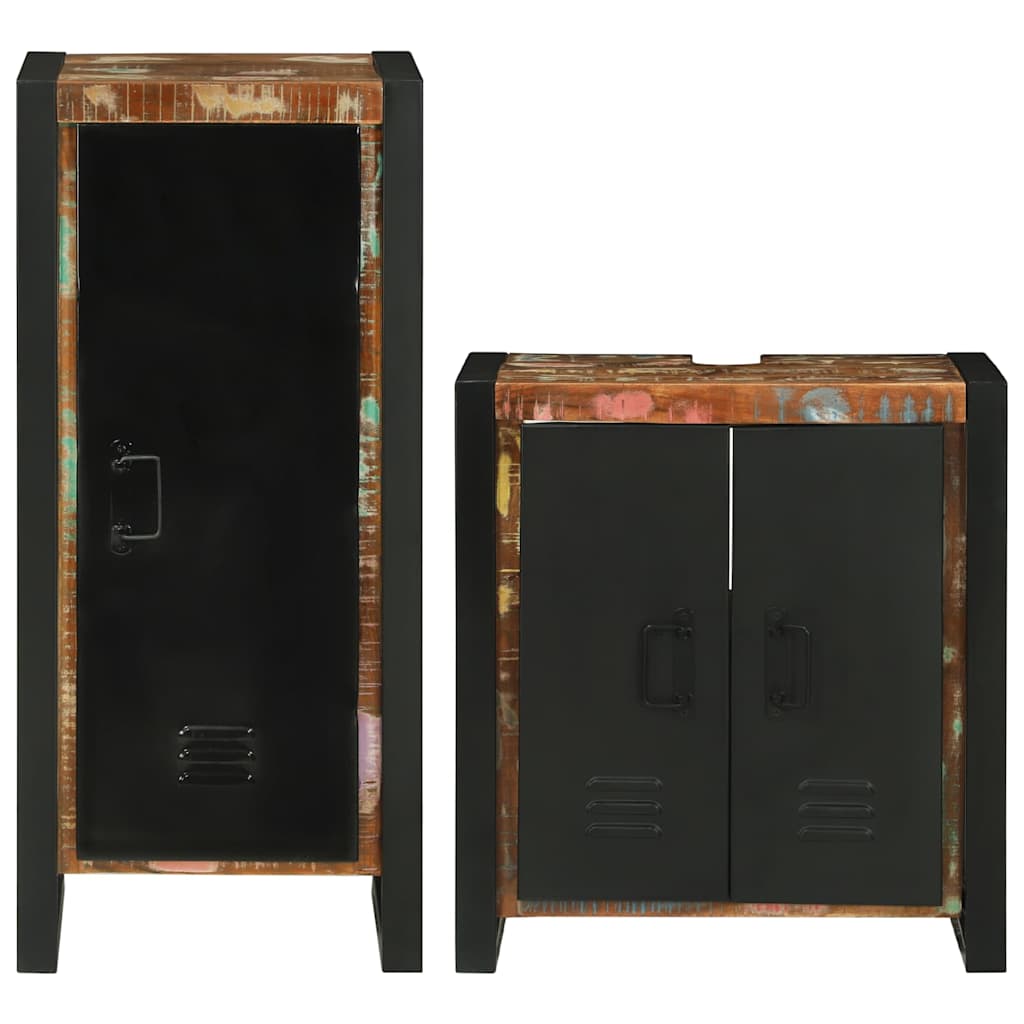 Badeværelsesmøbel sæt 2 pcs Flerfarvet Solid genvundet træ