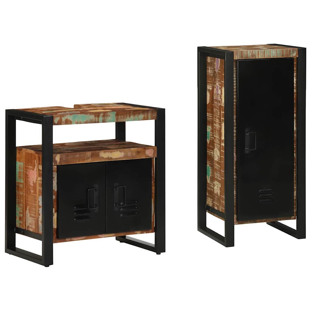 Badeværelsesmøbel sæt 2 pcs Flerfarvet Solid genvundet træ