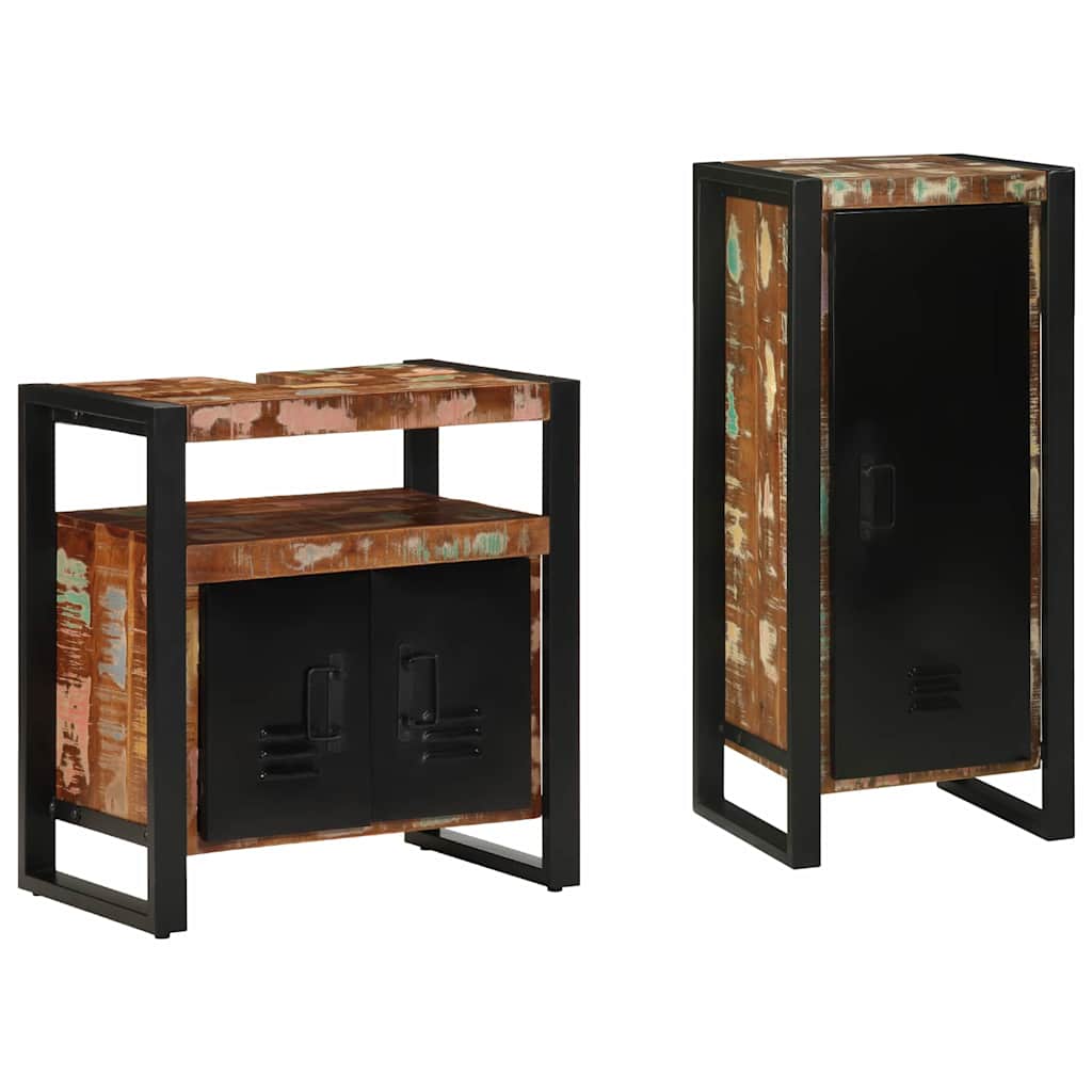 Badeværelsesmøbel sæt 2 pcs Flerfarvet Solid genvundet træ