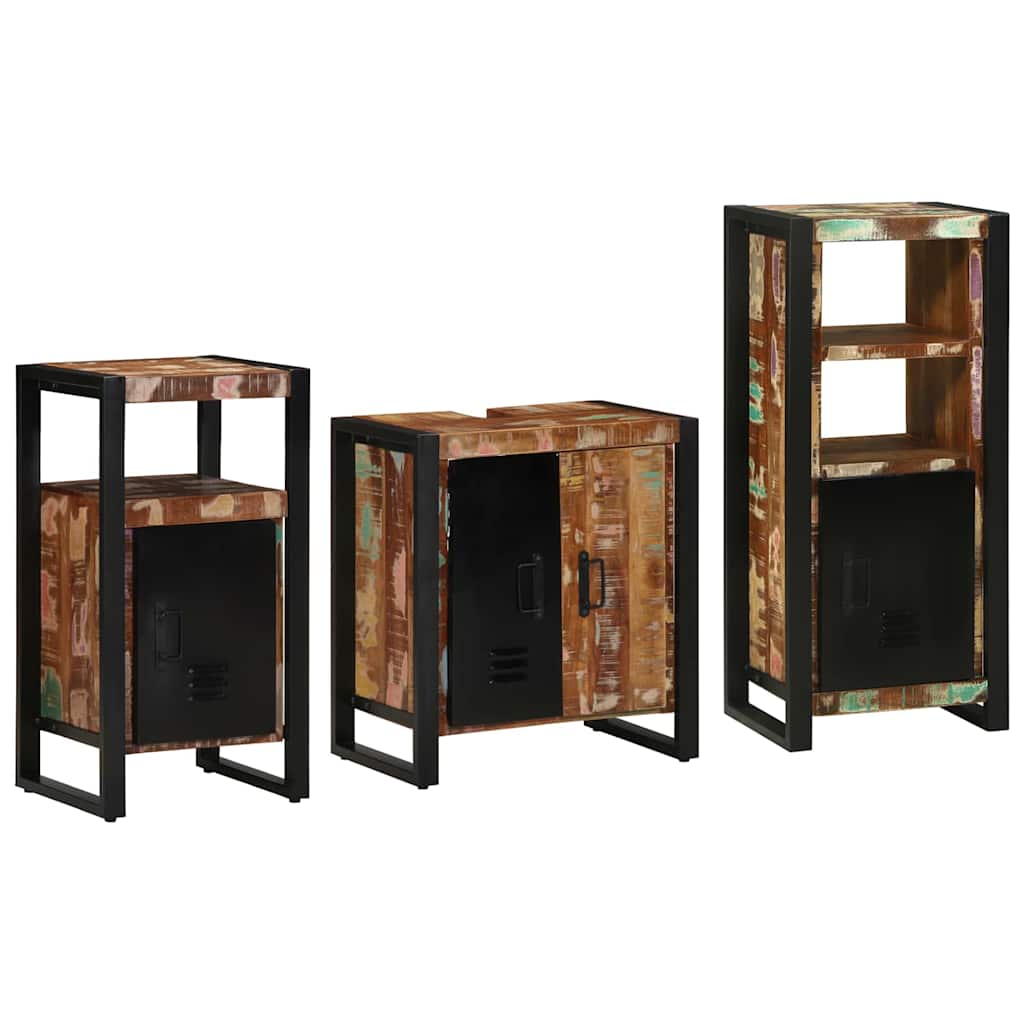 Badeværelsesmøbel sæt med hylde 3 pcs Brun Solid genbrugs træ