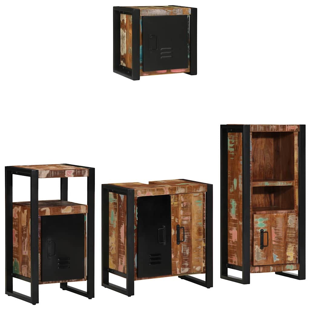 Badeværelsesmøbel sæt med hylde 4 pcs Brun Solid genbrugs træ