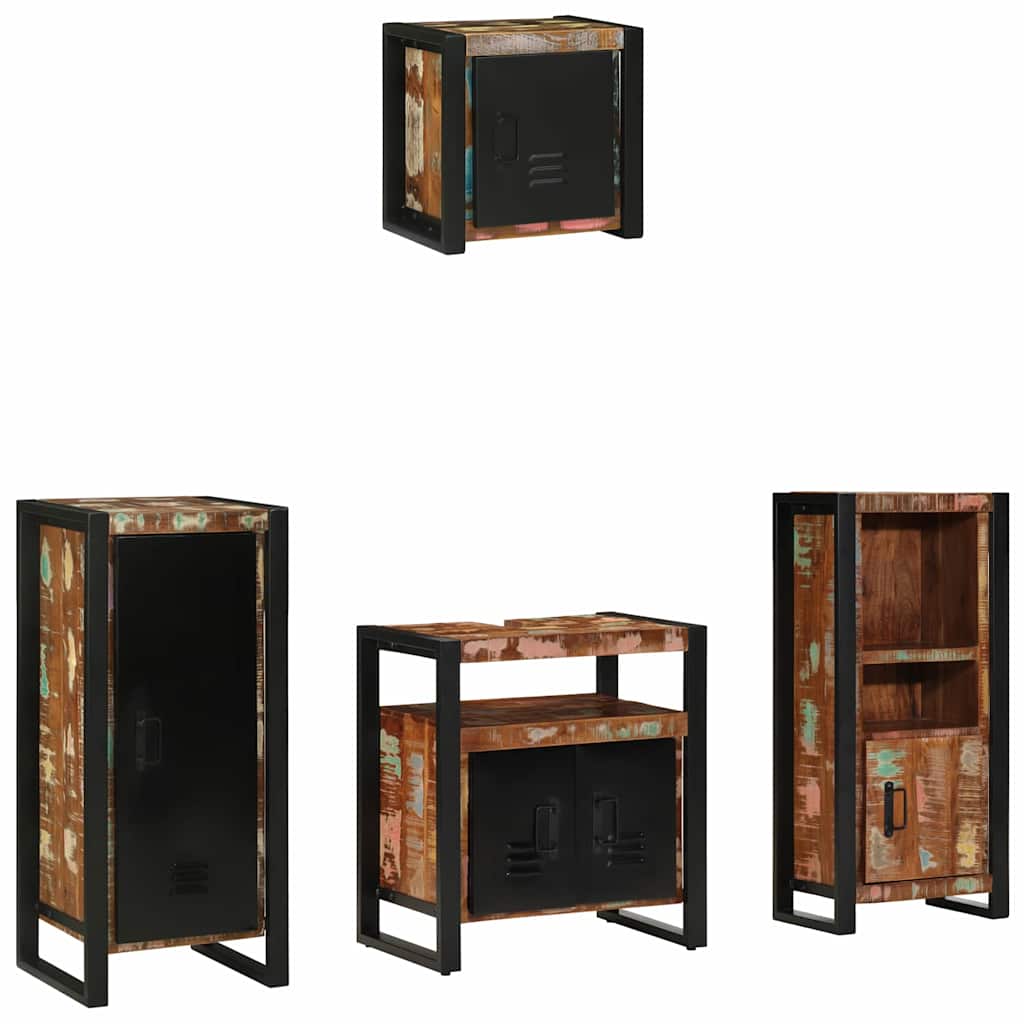 Badeværelsesmøbel sæt med hylde 4 pcs Brun Solid genbrugs træ