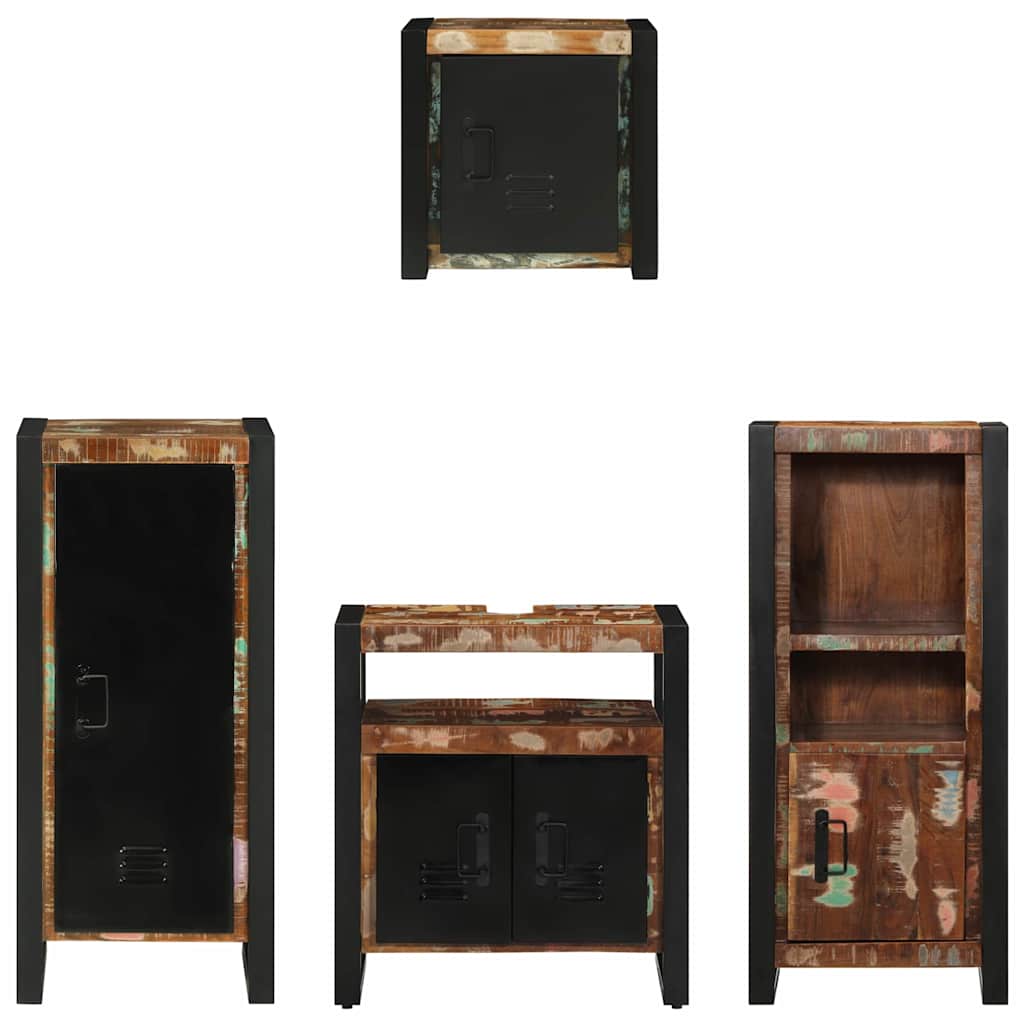 Badeværelsesmøbel sæt med hylde 4 pcs Brun Solid genbrugs træ