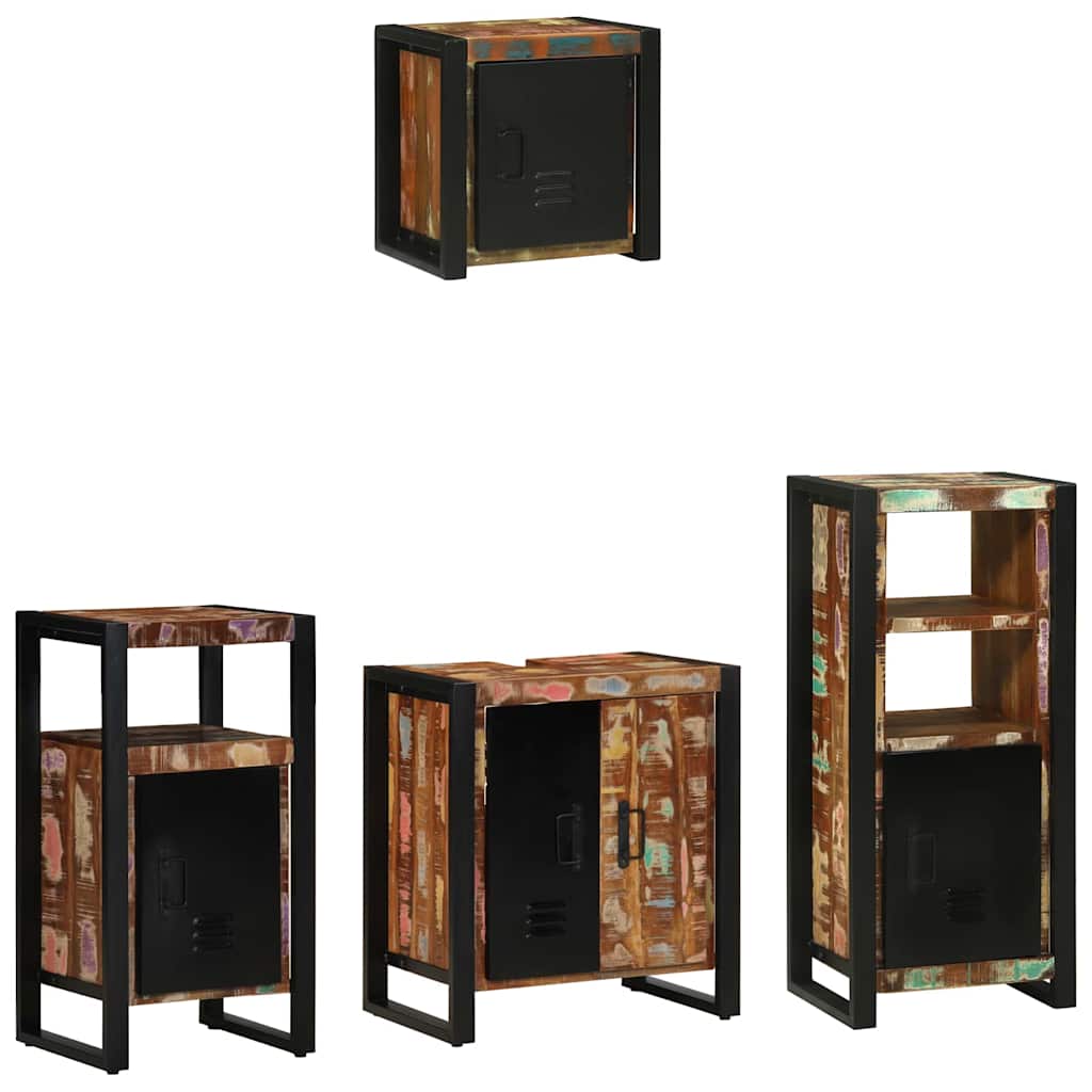 Badeværelsesmøbel sæt med hylde 4 pcs Brun Solid genbrugs træ