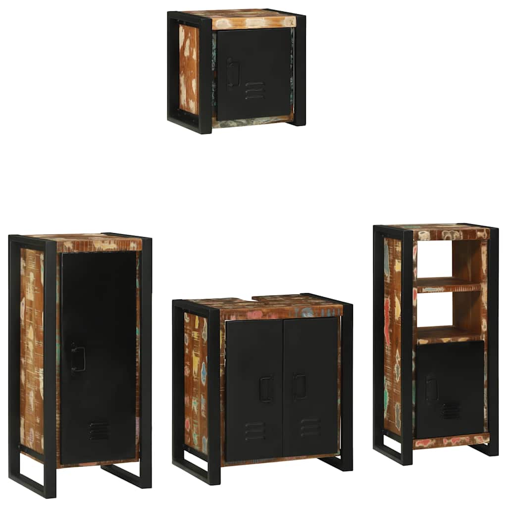 Badeværelsesmøbel sæt med hylde 4 pcs Brun Solid genbrugs træ