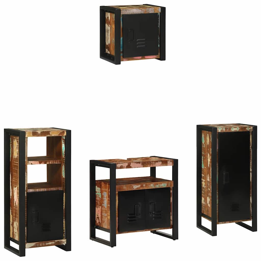 Badeværelsesmøbel sæt 4 pcs Flerfarvet Solid genvundet træ