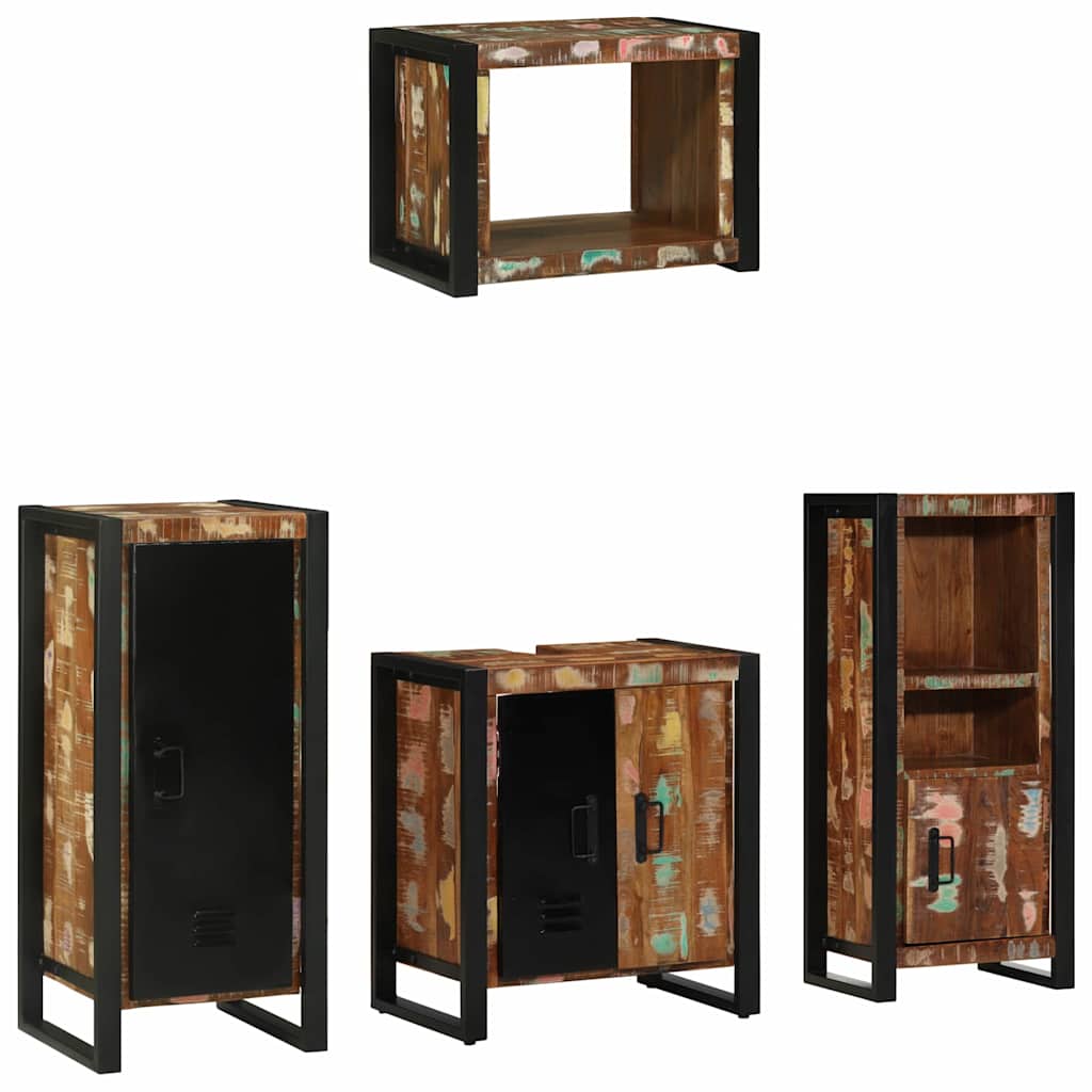 Badeværelsesmøbel sæt med hylde 4 pcs Brun Solid genbrugs træ