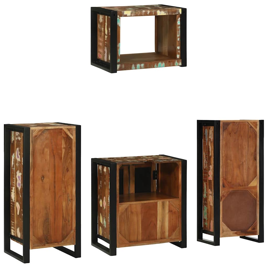 Badeværelsesmøbel sæt med hylde 4 pcs Brun Solid genbrugs træ