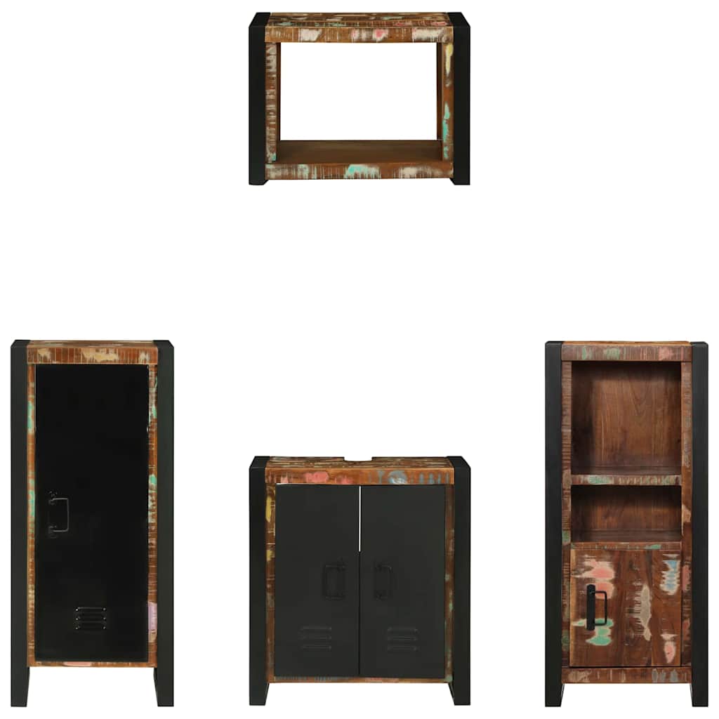 Badeværelsesmøbel sæt med hylde 4 pcs Brun Solid genbrugs træ