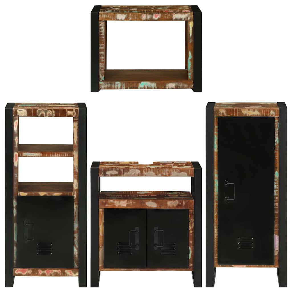 Badeværelsesmøbel sæt 4 pcs Flerfarvet Solid genvundet træ