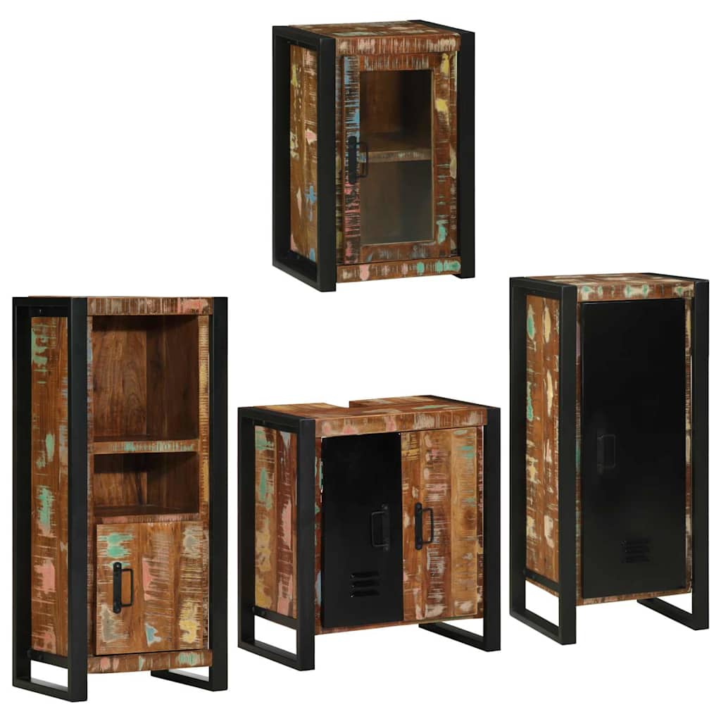 Badeværelsesmøbel sæt 4 pcs Flerfarvet Solid genvundet træ