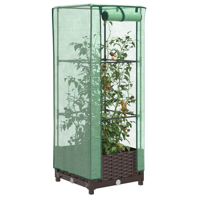 højbed med drivhusovertræk 40x40x123 cm rattan-look