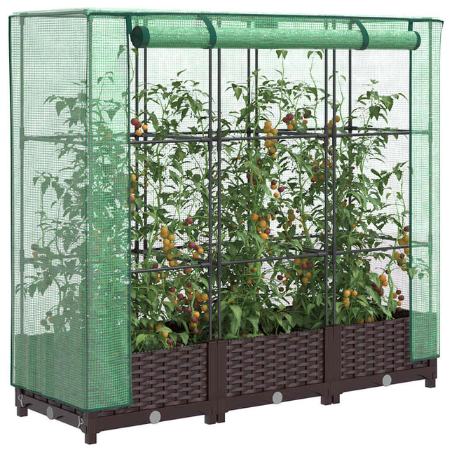 højbed med drivhusovertræk 120x40x123 cm rattan-look
