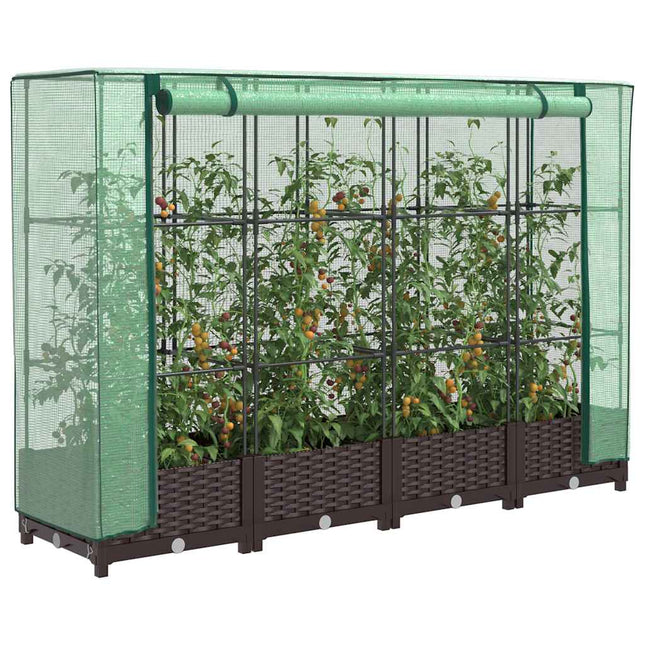 højbed med drivhusovertræk 160x40x123 cm rattan-look