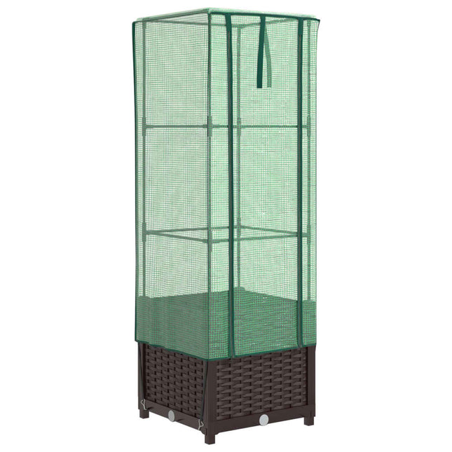 højbed med drivhusovertræk 40x40x139 cm rattan-look