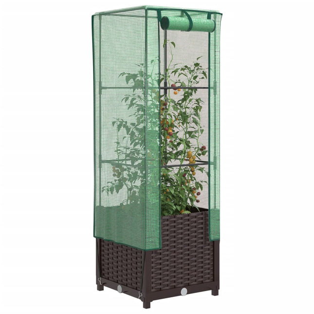 højbed med drivhusovertræk 40x40x139 cm rattan-look