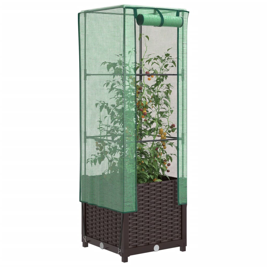 højbed med drivhusovertræk 40x40x139 cm rattan-look