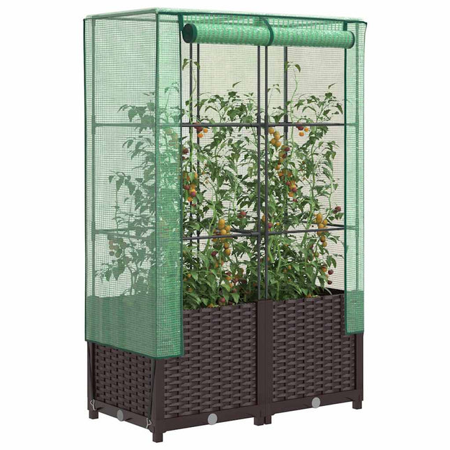 højbed med drivhusovertræk 80x40x138 cm rattan-look