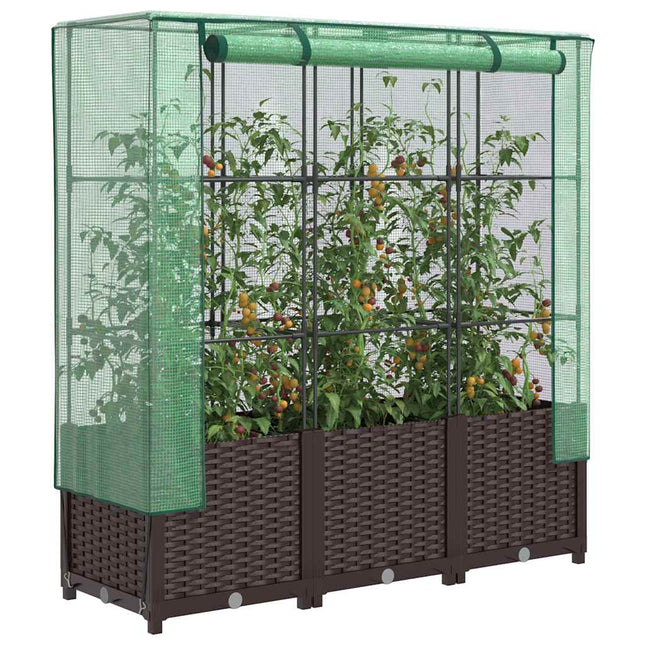 højbed med drivhusovertræk 120x40x138 cm rattan-look