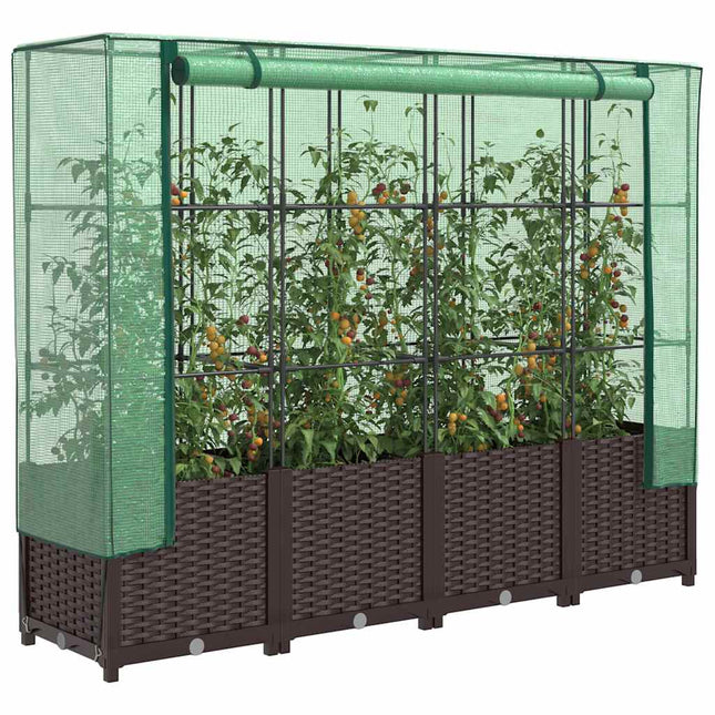 højbed med drivhusovertræk 160x40x138 cm rattan-look