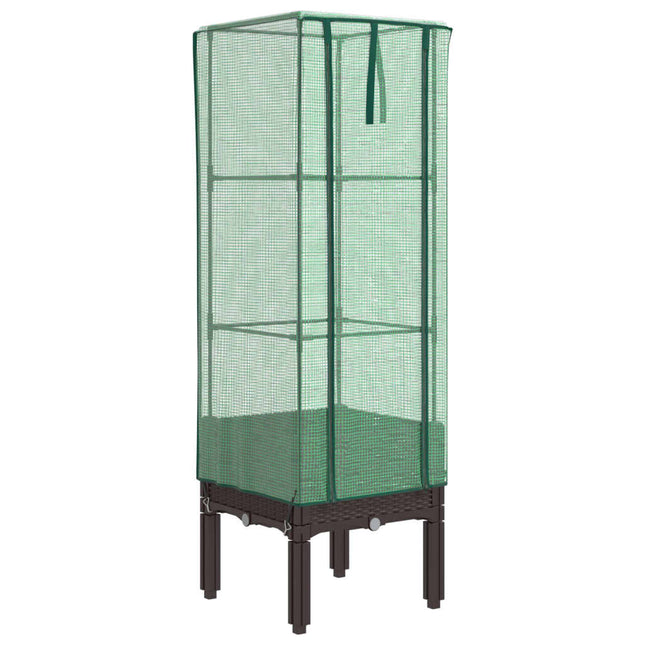 højbed med drivhusovertræk 40x40x140 cm rattan-look