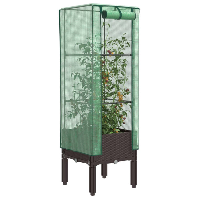 højbed med drivhusovertræk 40x40x140 cm rattan-look