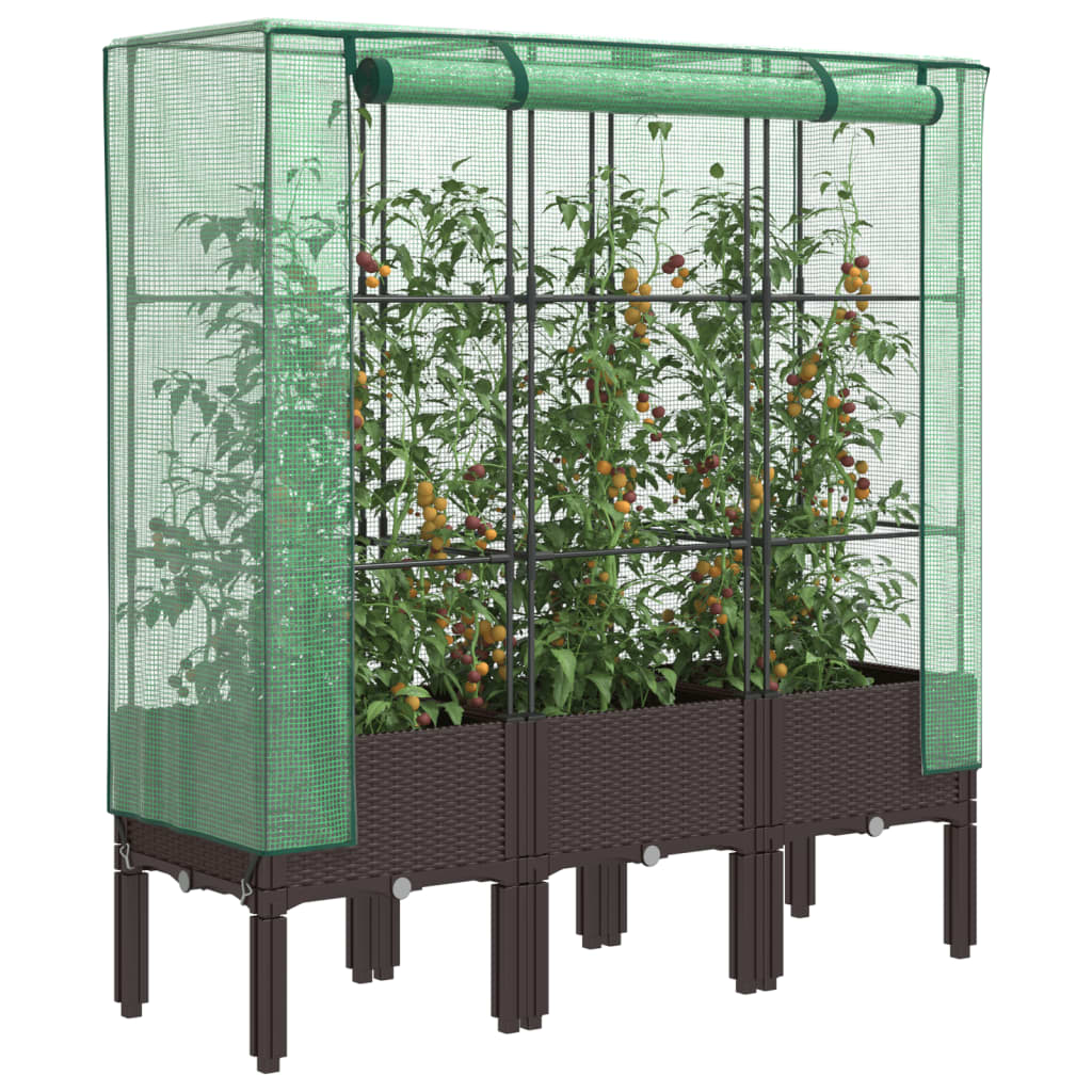 højbed med drivhusovertræk 120x40x140 cm rattan-look