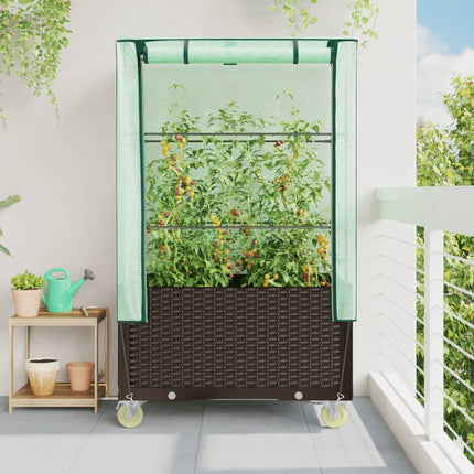 højbed med overtræk og hjul 80x50x182 cm rattan-look