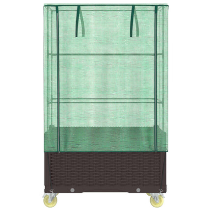 højbed med overtræk og hjul 80x50x182 cm rattan-look