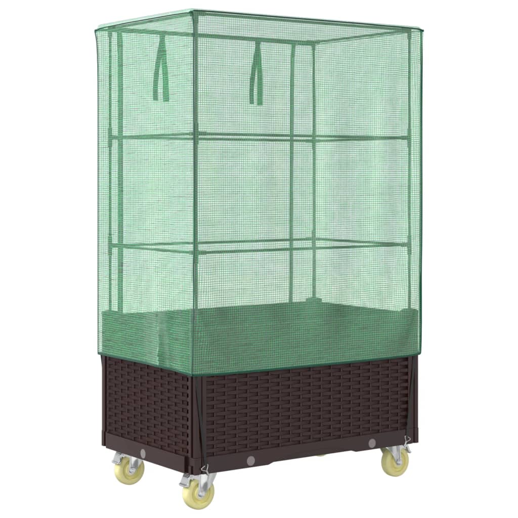 højbed med overtræk og hjul 80x50x182 cm rattan-look